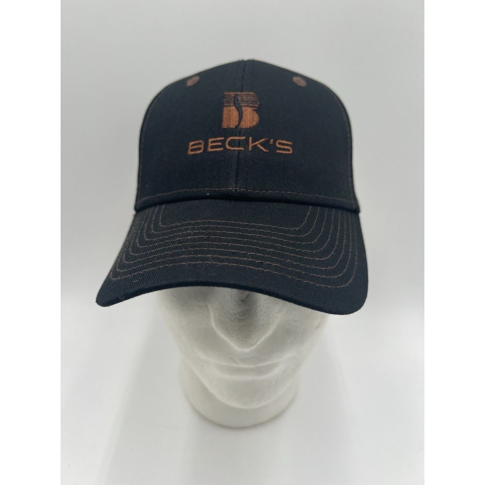 Beck's Black Snapback Hat Brown Embroidered Logo Adjustable Cotton Cap